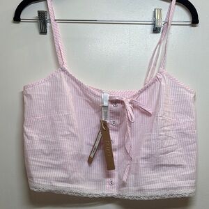 Skims Pinstripe Lace-Trim Cropped Cami